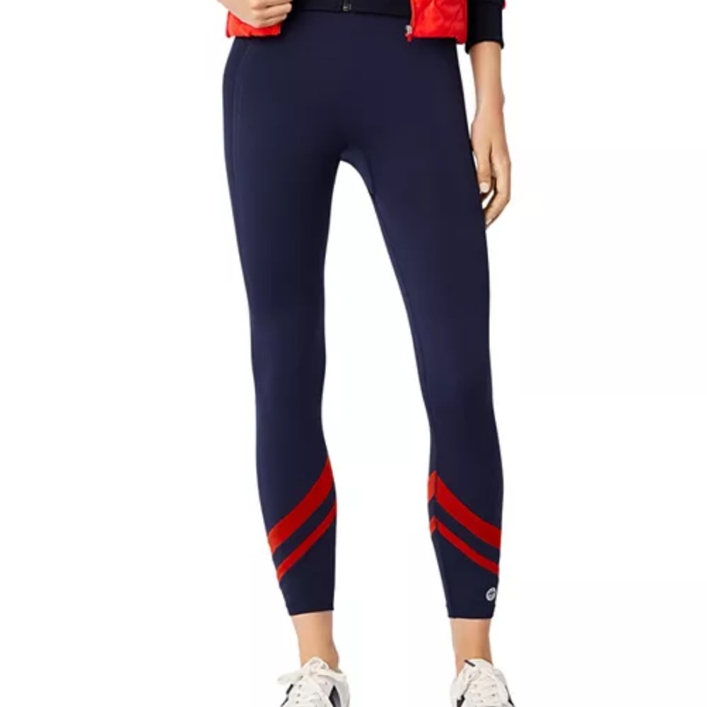Tory Burch Navy Leggings with Red Stripes